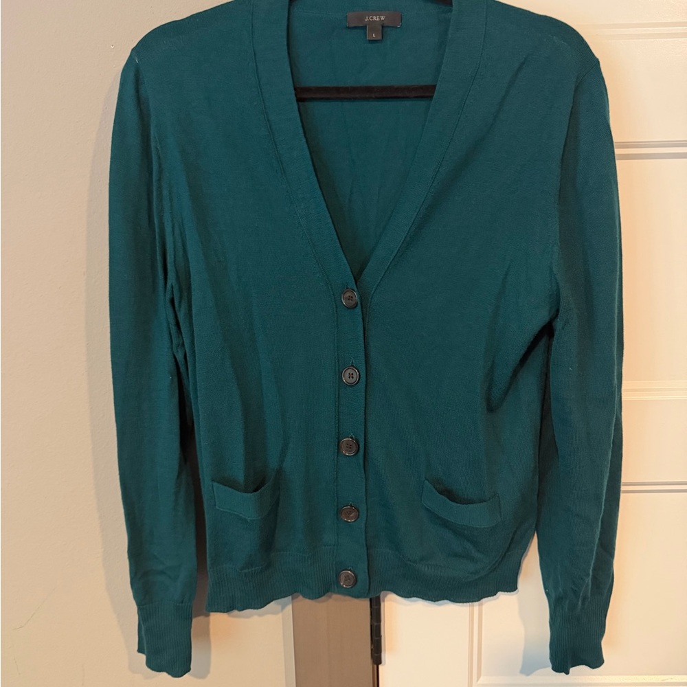 J. Crew Teal V-Neck Button Front Cardigan